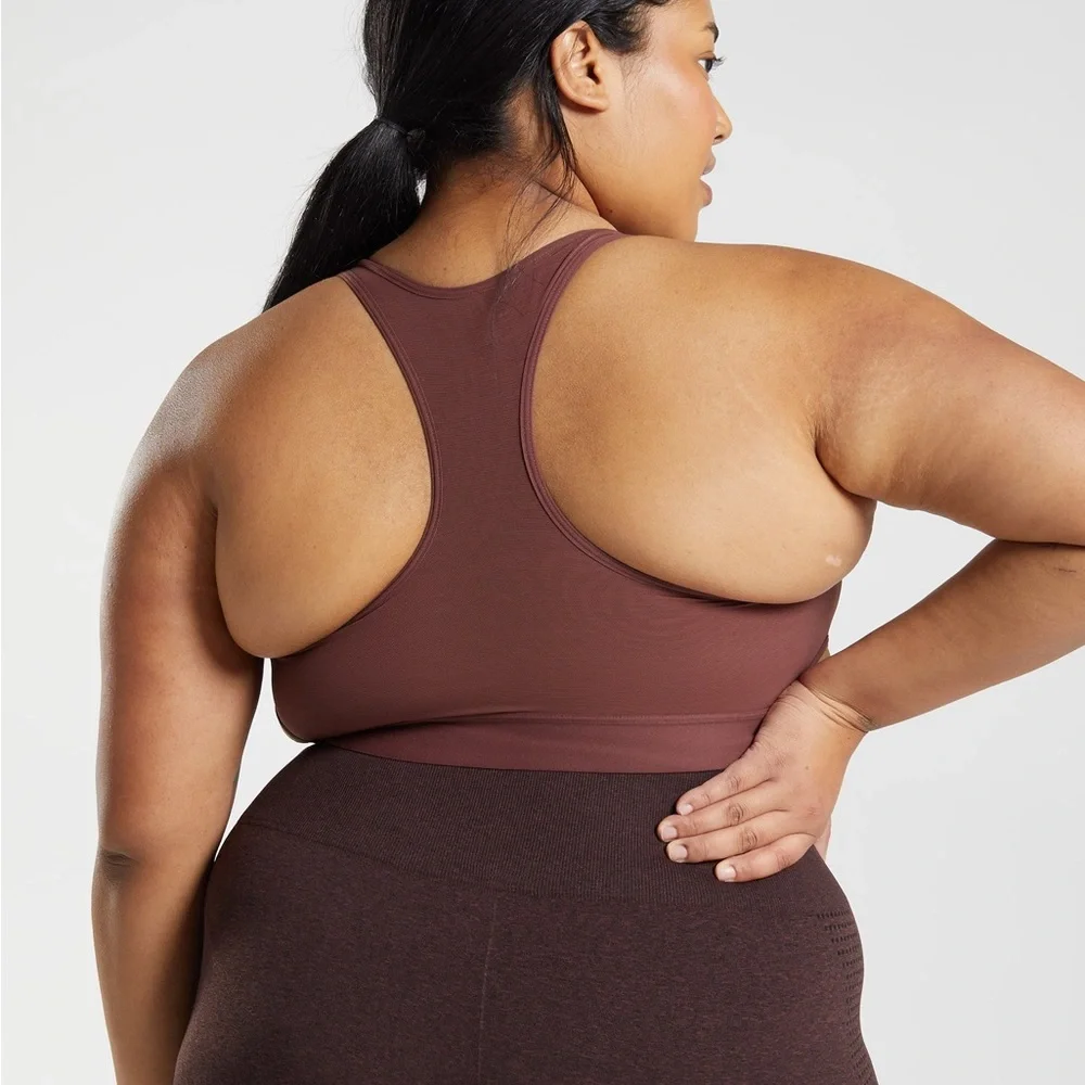 GYMSHARK RACERBACK HIGH SUPPORT SPORTS BRA - Cherry Brown - Picture 8 of 8
